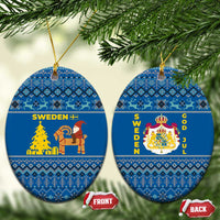 Sweden Christmas Ceramic Ornament with Gnome Yule Goat Royal Crest and Nordic Pattern - Wonder Print Shop