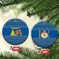 Sweden Christmas Ceramic Ornament with Gnome Yule Goat Royal Crest and Nordic Pattern - Wonder Print Shop