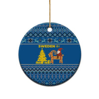 Sweden Christmas Ceramic Ornament with Gnome Yule Goat Royal Crest and Nordic Pattern - Wonder Print Shop