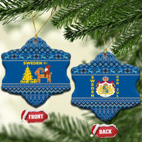 Sweden Christmas Ceramic Ornament with Gnome Yule Goat Royal Crest and Nordic Pattern - Wonder Print Shop