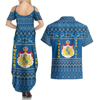 Sweden Christmas Couples Matching Summer Maxi Dress and Hawaiian Shirt with Gnome Yule Goat Royal Crest and Nordic Pattern - Wonder Print Shop