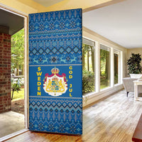 Sweden Christmas Door Cover with Gnome Yule Goat Royal Crest and Nordic Pattern - Wonder Print Shop