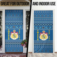 Sweden Christmas Door Cover with Gnome Yule Goat Royal Crest and Nordic Pattern - Wonder Print Shop