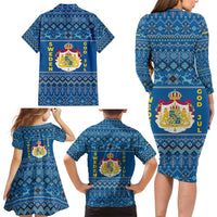 Sweden Christmas Family Matching Long Sleeve Bodycon Dress and Hawaiian Shirt with Gnome Yule Goat Royal Crest and Nordic Pattern - Wonder Print Shop