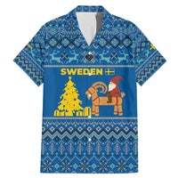 Sweden Christmas Family Matching Mermaid Dress and Hawaiian Shirt with Gnome Yule Goat Royal Crest and Nordic Pattern - Wonder Print Shop