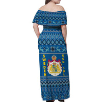 Sweden Christmas Family Matching Off Shoulder Maxi Dress and Hawaiian Shirt with Gnome Yule Goat Royal Crest and Nordic Pattern - Wonder Print Shop