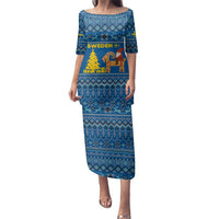 Sweden Christmas Family Matching Puletasi and Hawaiian Shirt with Gnome Yule Goat Royal Crest and Nordic Pattern - Wonder Print Shop