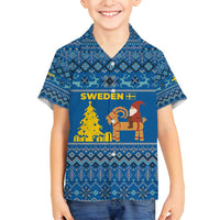 Sweden Christmas Family Matching Puletasi and Hawaiian Shirt with Gnome Yule Goat Royal Crest and Nordic Pattern - Wonder Print Shop