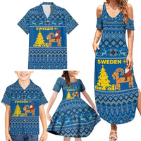 Sweden Christmas Family Matching Summer Maxi Dress and Hawaiian Shirt with Gnome Yule Goat Royal Crest and Nordic Pattern - Wonder Print Shop
