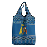 Sweden Christmas Grocery Bag with Gnome Yule Goat Royal Crest and Nordic Pattern - Wonder Print Shop