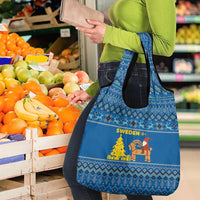 Sweden Christmas Grocery Bag with Gnome Yule Goat Royal Crest and Nordic Pattern - Wonder Print Shop