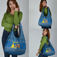 Sweden Christmas Grocery Bag with Gnome Yule Goat Royal Crest and Nordic Pattern - Wonder Print Shop