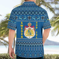 Sweden Christmas Hawaiian Shirt with Gnome Yule Goat Royal Crest and Nordic Pattern - Wonder Print Shop