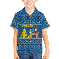 Sweden Christmas Hawaiian Shirt with Gnome Yule Goat Royal Crest and Nordic Pattern - Wonder Print Shop
