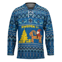 Sweden Christmas Hockey Jersey with Gnome Yule Goat Royal Crest and Nordic Pattern - Wonder Print Shop