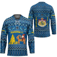 Sweden Christmas Hockey Jersey with Gnome Yule Goat Royal Crest and Nordic Pattern - Wonder Print Shop