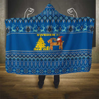 Sweden Christmas Hooded Blanket with Gnome Yule Goat Royal Crest and Nordic Pattern - Wonder Print Shop