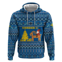 Sweden Christmas Hoodie with Gnome Yule Goat Royal Crest and Nordic Pattern - Wonder Print Shop