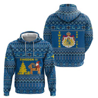 Sweden Christmas Hoodie with Gnome Yule Goat Royal Crest and Nordic Pattern - Wonder Print Shop