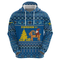 Sweden Christmas Hoodie with Gnome Yule Goat Royal Crest and Nordic Pattern - Wonder Print Shop