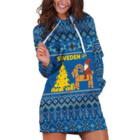Sweden Christmas Hoodie Dress with Gnome Yule Goat Royal Crest and Nordic Pattern - Wonder Print Shop