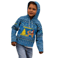 Sweden Christmas Kid Hoodie with Gnome Yule Goat Royal Crest and Nordic Pattern - Wonder Print Shop