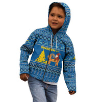 Sweden Christmas Kid Hoodie with Gnome Yule Goat Royal Crest and Nordic Pattern - Wonder Print Shop