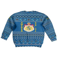 Sweden Christmas Kid Ugly Christmas Sweater with Gnome Yule Goat Royal Crest and Nordic Pattern - Wonder Print Shop