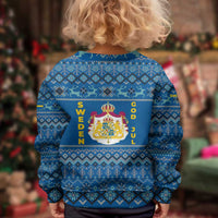 Sweden Christmas Kid Ugly Christmas Sweater with Gnome Yule Goat Royal Crest and Nordic Pattern - Wonder Print Shop
