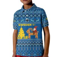 Sweden Christmas Kid Polo Shirt with Gnome Yule Goat Royal Crest and Nordic Pattern - Wonder Print Shop
