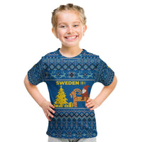 Sweden Christmas Kid T Shirt with Gnome Yule Goat Royal Crest and Nordic Pattern - Wonder Print Shop