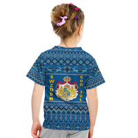 Sweden Christmas Kid T Shirt with Gnome Yule Goat Royal Crest and Nordic Pattern - Wonder Print Shop