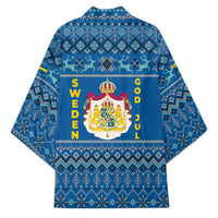 Sweden Christmas Kimono with Gnome Yule Goat Royal Crest and Nordic Pattern - Wonder Print Shop