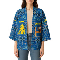 Sweden Christmas Kimono with Gnome Yule Goat Royal Crest and Nordic Pattern - Wonder Print Shop