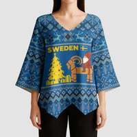 Sweden Christmas Kimono Sleeve Blouse with Gnome Yule Goat Royal Crest and Nordic Pattern - Wonder Print Shop