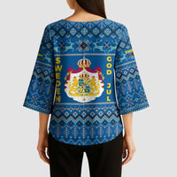 Sweden Christmas Kimono Sleeve Blouse with Gnome Yule Goat Royal Crest and Nordic Pattern - Wonder Print Shop