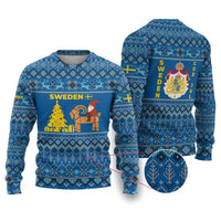 Sweden Christmas Ugly Christmas Sweater with Gnome Yule Goat Royal Crest and Nordic Pattern - Wonder Print Shop