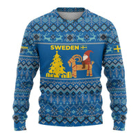 Sweden Christmas Ugly Christmas Sweater with Gnome Yule Goat Royal Crest and Nordic Pattern - Wonder Print Shop