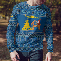 Sweden Christmas Ugly Christmas Sweater with Gnome Yule Goat Royal Crest and Nordic Pattern - Wonder Print Shop