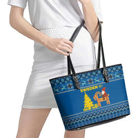 Sweden Christmas Leather Tote Bag with Gnome Yule Goat Royal Crest and Nordic Pattern - Wonder Print Shop