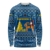 Sweden Christmas Long Sleeve Shirt with Gnome Yule Goat Royal Crest and Nordic Pattern - Wonder Print Shop
