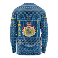 Sweden Christmas Long Sleeve Shirt with Gnome Yule Goat Royal Crest and Nordic Pattern - Wonder Print Shop