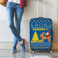 Sweden Christmas Luggage Cover with Gnome Yule Goat Royal Crest and Nordic Pattern - Wonder Print Shop