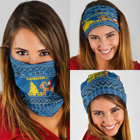 Sweden Christmas Neck Gaiter with Gnome Yule Goat Royal Crest and Nordic Pattern - Wonder Print Shop