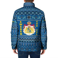 Sweden Christmas Padded Jacket with Gnome Yule Goat Royal Crest and Nordic Pattern - Wonder Print Shop