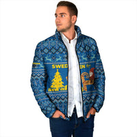 Sweden Christmas Padded Jacket with Gnome Yule Goat Royal Crest and Nordic Pattern - Wonder Print Shop