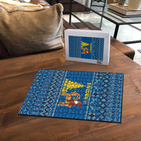 Sweden Christmas Puzzle with Gnome Yule Goat Royal Crest and Nordic Pattern - Wonder Print Shop