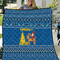 Sweden Christmas Quilt with Gnome Yule Goat Royal Crest and Nordic Pattern - Wonder Print Shop