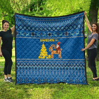 Sweden Christmas Quilt with Gnome Yule Goat Royal Crest and Nordic Pattern - Wonder Print Shop