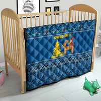 Sweden Christmas Quilt with Gnome Yule Goat Royal Crest and Nordic Pattern - Wonder Print Shop